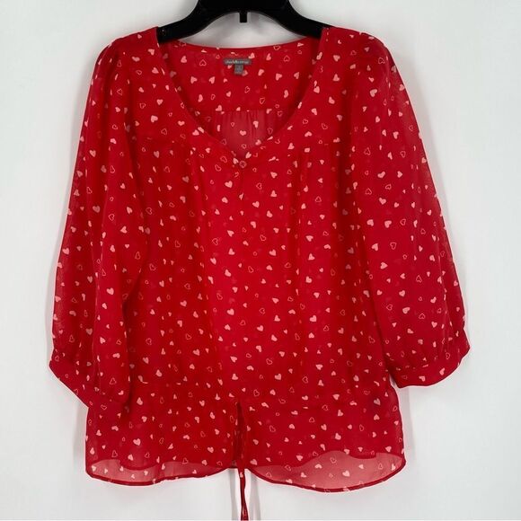 Charlotte Russe Women’s Round Neck 3/4 Sleeve Sheer Heart Printed Blouse size S - Picture 1 of 3